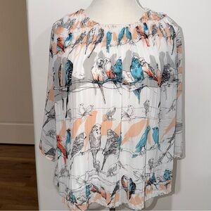 English Laundry Bird Parakeet Size M 3/4 Sleeve Lightweight Blouse